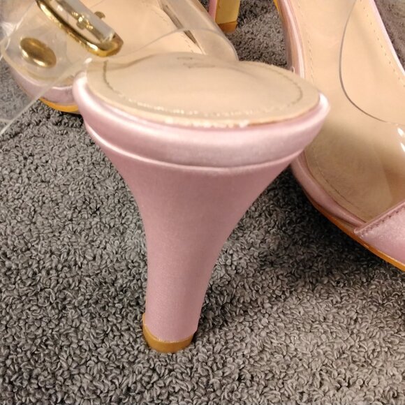 Allegra K Womens shoes Pink Satin Rose Heels Size 9 Clear Strap Pointed Toe Pump - Picture 6 of 13